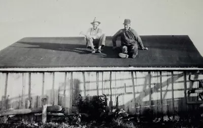 Two Men On Roof Of Shed Beaver Creek Montana B&W Photograph 3.25 X 4.5 • $9.99