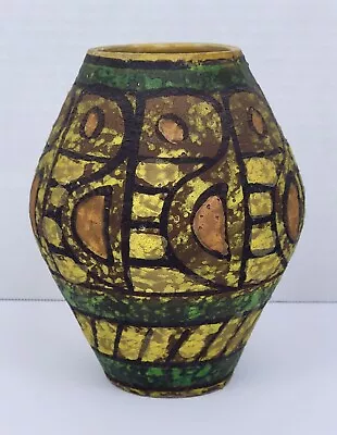 Vintage Italy Pottery Vase Orange Green Yellow Italian • $49