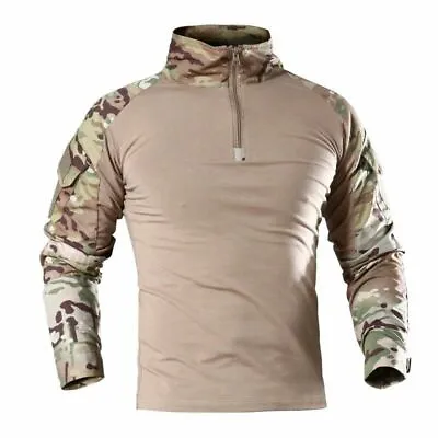 Mens Army-Tactical Military Uniform Airsoft Camo Combat Long Sleeve T-Shirt-Tops • £20.99