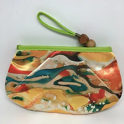 MARY KAY Makeup Bag ART OF NATURE Watercolor Orange Green Blue Wood Beads NEW • $8.99