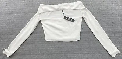Maniere De Voir NWT 14 White Long Sleeve Stretch Ribbed Knit Cropped Top Cut Out • $17