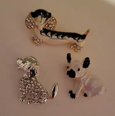 Dog Brooch Lot Dachshund Frenchie Mutt Adorable Rhinestone Enamel Jewelry E83 • $9.99