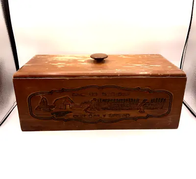 Vintage Rustic Pine Wood Bread Box  Give Us This Day Our Daily Bread  Engraved • $37