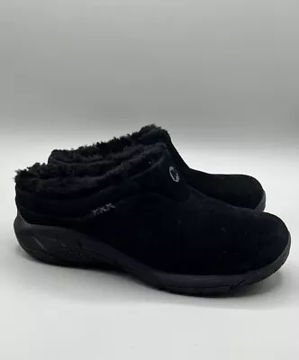 Merrell Encore Ice Black Sheepskin Lined Slip On Mules Suede Clogs Womens Size 7 • $39.95