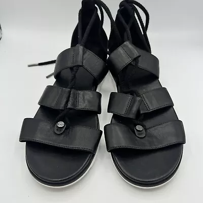 Michael Kors Sandals Womens 10M McKenna Gladiator Black Leather Lace Up Casual • $29.99