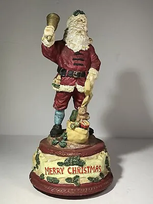 Santa Claus Music Box With Bell And Toy Bag Vintage 1990's Heavy Resin 8.5  Tall • $29.99