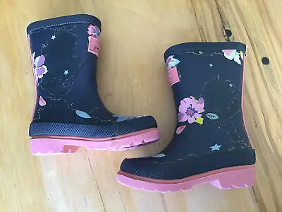 Joules Welly Rain Boots Girls Kids Floral Pink Navy Blue US 8 • $9.99