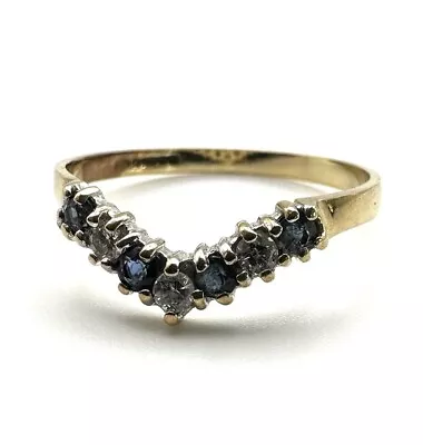 9ct Gold Sapphire Diamond Wishbone Ring 9K Gold Sapphire Wishbone Ring Good Luck • £79