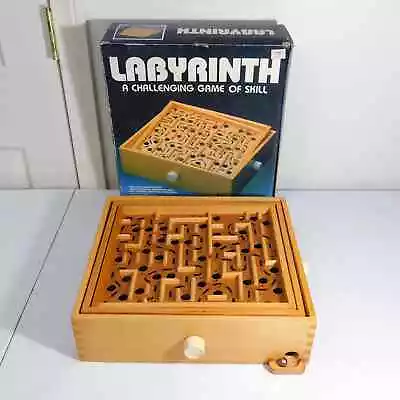 Vintage Game Design Labyrinth Wooden Marble Maze Game In Box Skill Game 1986 • $39.99