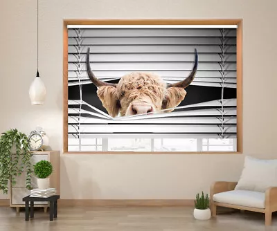 Blackout Roller Blinds Window Shade Highland Cow Peeking Animal Printed Picture • £241.28