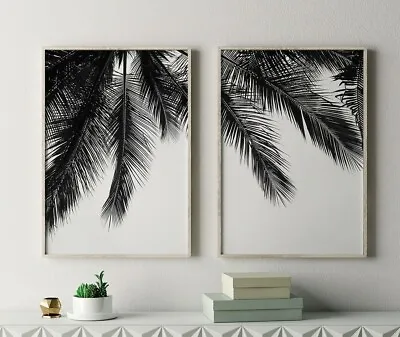 Set Of 2 Black&White Palm Trees Beach Wall Art Prints. Look Great Framed • $114.50