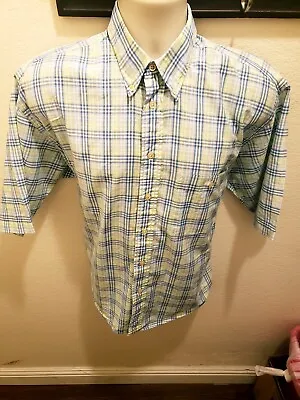 Burberry Shirt Mens Med Made In USA Green Blue Plaid Button Up Short Sleeve  • $34