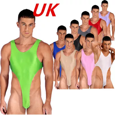 UK Mens Bodysuit Round Neck High Cut Leotard Backless Singlet Activewear T-shirt • £9.19