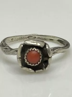 Vintage Old Pawn Sterling Siver Red Coral Ring Size 6 Read Details • $23