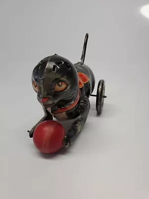 Antique Marks 1941 Tin Cat Toy With Rolling Ball Mechanical Push Tail Works • $16.99