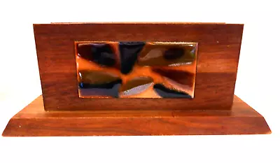 Letter Holder Napkin Holder Wooden Copper Enamel Abstract Mid Century MCM Decor • $17.21
