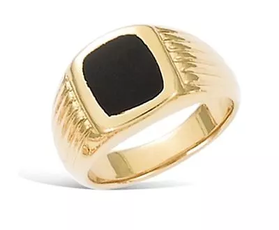 New 18ct Gold Filled  Signet Ring Diamond Cut And  Black Onyx  For Men's  B155 • £28.99