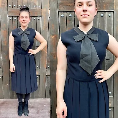 Vintage Black 1950s 1960s Pussy Bow Dress. Dark Pinup Witchy Goth Rockabilly • $59.99
