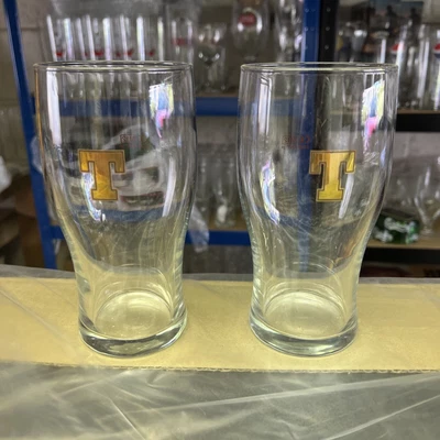 £10 • Buy 2x NEW Retro Tennents Gold T  Pint Beer Glasses Ultra Rare Pub Bar Man Cave New
