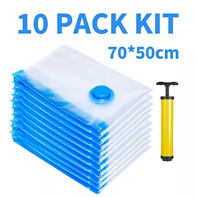 $15.89 • Buy 10 X Jumbo Vacuum Storage Bags Travel Space Saver Garment Seal Clothes Hand Pump