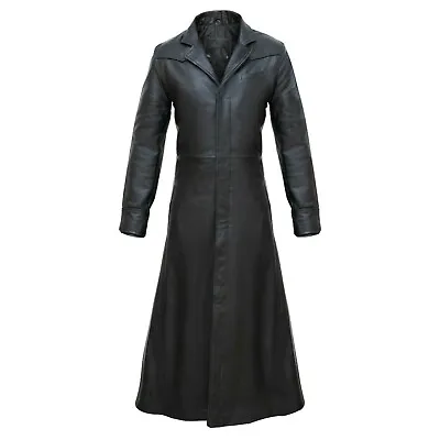 Detective Neo Matrix Style Black Gothic Style Men’s Leather Trench Long Coat • £78