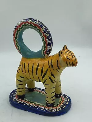 VTG Mexican Napkin Holder TIGER Folk ART Pottery Tree Of LIfe Castillo • $40