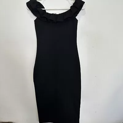 Zara Trafaluc Dress Small Black On Off Shoulder Fitted Sleeveless Bodycon • $29.99