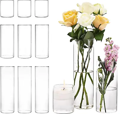 12 Pack Glass Cylinder Vase 4 812 Inch Tall Clear Vases For Wedding Centerpiec • £49.15