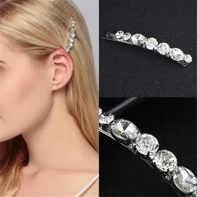 £4.02 • Buy Crystal Diamante Barrette Bobby Pins Hair Clips Slides Grip Wedding Headdress