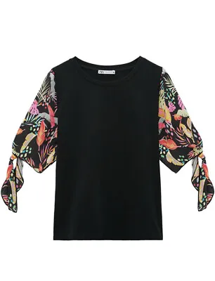 $8 • Buy Zara Top Size S Satin Sleeve Print 