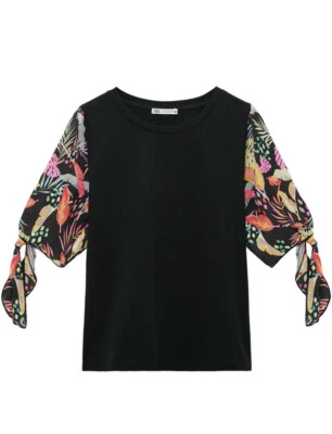 $8 • Buy Zara Top Size S Satin Sleeve Print 