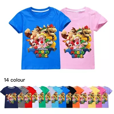 Super Mario Cotton Short Sleeve T-shirt Kids Boys Girls Unisex Top Tee Tshirt • £9.79