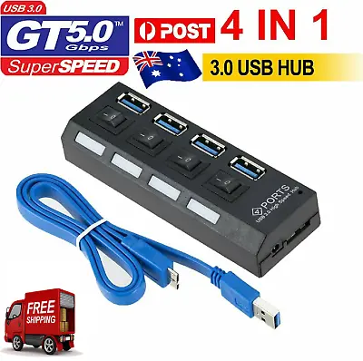 $15.85 • Buy 4 Port USB 3.0 HUB Powered+High Speed Splitter Extender PC AC Cable For Win 8 