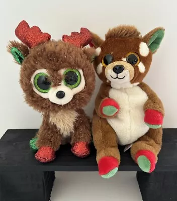 TY Beanie Boo's Christmas Plush X2 Fudge Reindeer 19cm & Juno Reindeer 23cm • $24.99