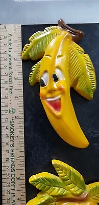 $14.99 • Buy VTG Anthropomorphic Fruit Chalkware 3D Plaques Whimsical Banana & Lemon (?) 2 PC