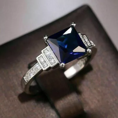 4 Ct Princess Cut Simulated Blue Sapphire Women's Ring In 14k White Gold Plated • £122.77