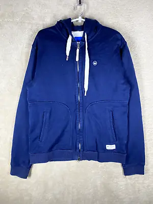 Vintage Adidas Originals Casual Hoodie Zip Up Jumper Size L 100 Mens Blue Logo • $49