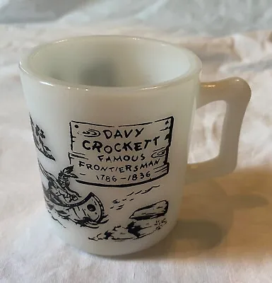 Vintage Hazel Atlas Milk Glass Child's Mug Davy Crockett Rare Black Litho Canoes • $17.55