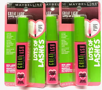 3 Maybelline 141 Very Black Great Lash 0.43oz Ea Scuffed Packaging  • $15.98