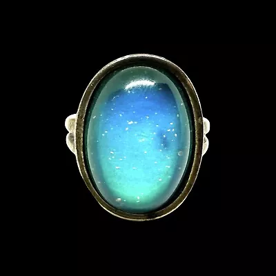 MOOD RING Sterling Silver 70s Hippie Blue Oval 925 Vintage Size 4.5 Works! • $25