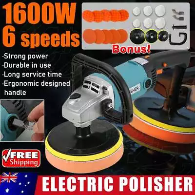 Polisher Car Buffer Pad Electric Machine Tool Kit 6 Speed 240V 1600W 150mm AU • $61.99