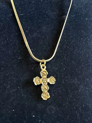 VTG EH Rose Cross Crucifix Pendant Necklace 20” Chain Gold Tone • $12.50