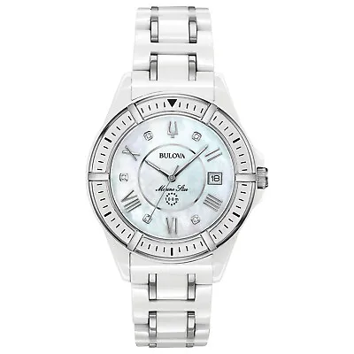 Bulova Women's Marine Star Quartz Date Calendar White MOP Dial Watch 37MM 98P172 • $169.99