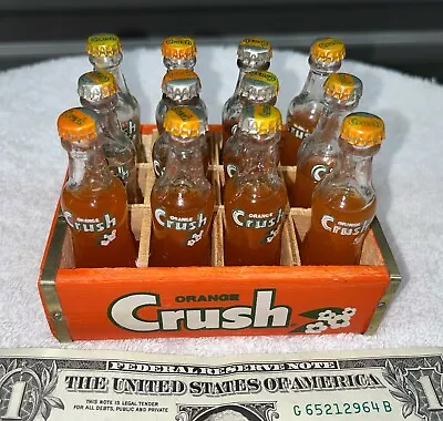 EXCELLENT Vintage Miniature •ORANGE CRUSH•Soda Bottles ~ 12 Almost Full In CRATE • $133.33