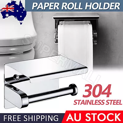 304 Stainless Steel Toilet Roll Holder Paper With Shelf Bathroom Wall Mounted OZ • $17.92