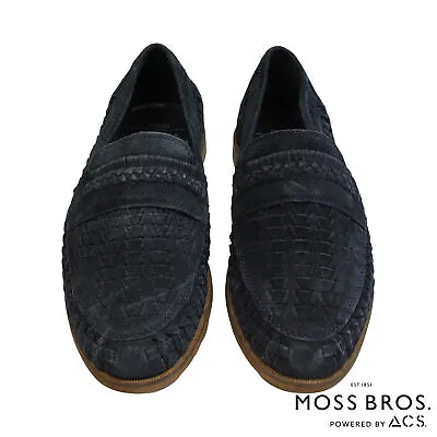 Moss Bros Mens Suede Woven Loafer In Navy UK Size 7 • £20.99