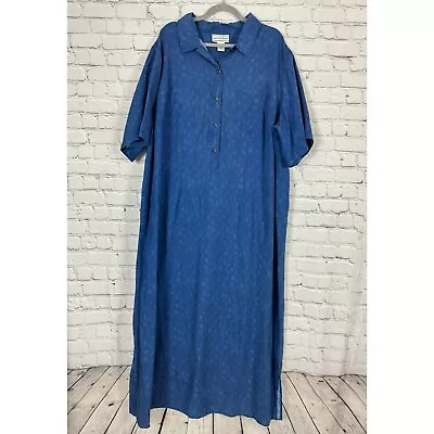 August Max Woman Vintage 90s Popover Maxi Dress Chambray Blue Women Plus Size 3X • $39.98