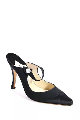 Manolo Blahnik Womens Black Suede Toe Cap Embellished Mules Shoes Size 8.5 • $109.79