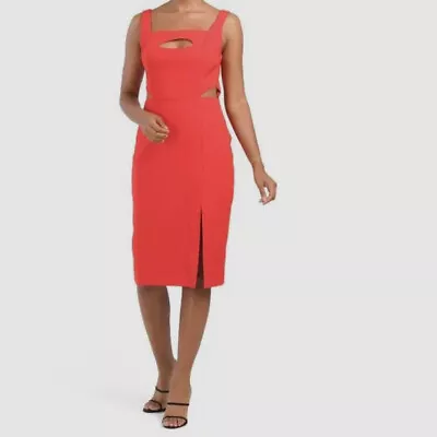 $195 Aidan By Aidan Mattox Womens Red Cutout Squared Neck Sheath Dress Size US 6 • $62.78