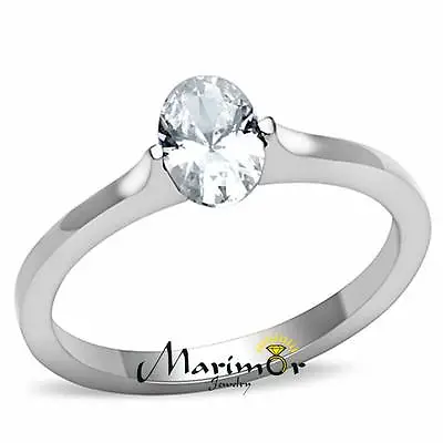 .76 Ct Zirconia Oval Solitaire Stainless Steel Engagement/Promise Ring Size 5-10 • $13.69